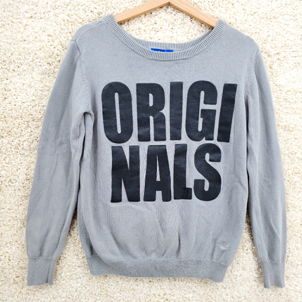 Adidas Originals women sweater US Small grey trefoil cuffed hem long sleeves